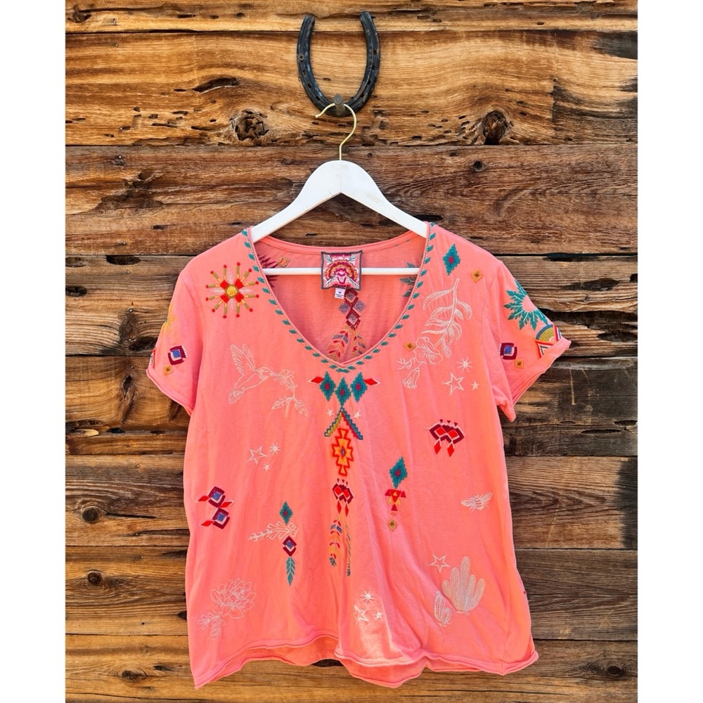 JOHNNY WAS | Boho Embroidered Southwestern T-Shirt M